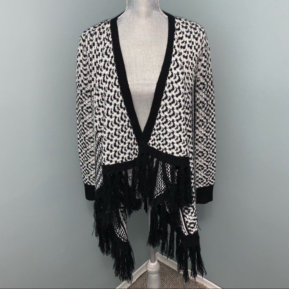 BETHANY MOTA oversized waterfall cardigan with fringe tassel long sleeve size XS
